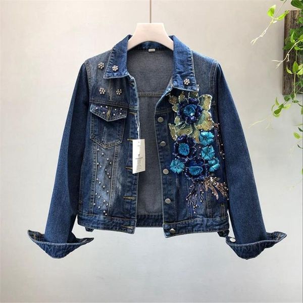 women's jackets 2021 autumn women denim jacket embroidery three dimensional flowers pearl bead short coat long sleeve jeans outerwear, Black;brown
women's jackets 2021 autumn women denim jacket embroidery three dimensional flowers pearl bead short coat long sleeve jeans outerwear, Black;brown