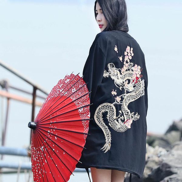women's blouses & shirts dragon embroidery kimono cardigan, White
women's blouses & shirts dragon embroidery kimono cardigan, White