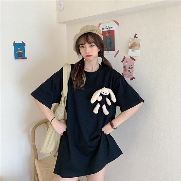 women's t-shirt women fashion black pocket hole doll short sleeve summer korean alternative clothing streetwear, White
women's t-shirt women fashion black pocket hole doll short sleeve summer korean alternative clothing streetwear, White
