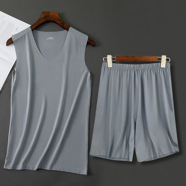 men's silk vest suit summer thin ice cool home casual pajamas fitness sports 2-piece pants, Gray
men's silk vest suit summer thin ice cool home casual pajamas fitness sports 2-piece pants, Gray