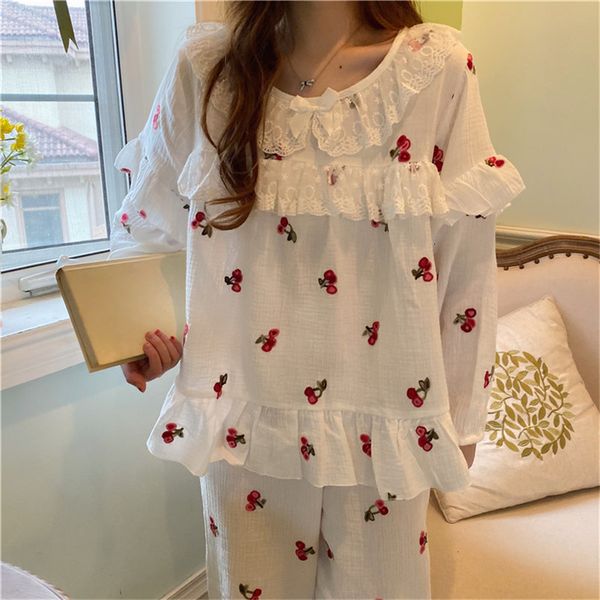 sleepwear chic women sweet pajamas suits sleeves strawberries ruffles fashion sleepwear loose fresh long pants, Black;red
sleepwear chic women sweet pajamas suits sleeves strawberries ruffles fashion sleepwear loose fresh long pants, Black;red