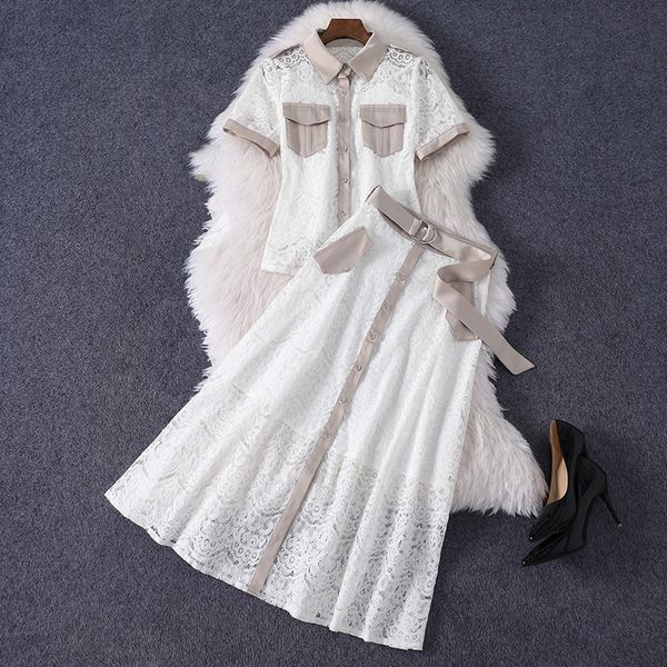2021 summer short sleeve v neck white contrast color lace panelled blouse + belted buttons mid-calf skirt two piece suits 2 pieces set 21w08
2021 summer short sleeve v neck white contrast color lace panelled blouse + belted buttons mid-calf skirt two piece suits 2 pieces set 21w08