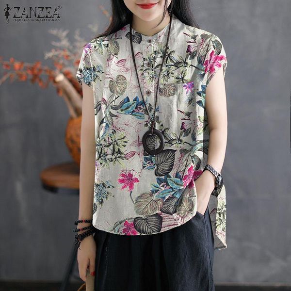 women's blouses & shirts zanzea 2021 floral irregular blusas vintage printed women summer female button short sleeve tunic oversize ch, White
women's blouses & shirts zanzea 2021 floral irregular blusas vintage printed women summer female button short sleeve tunic oversize ch, White