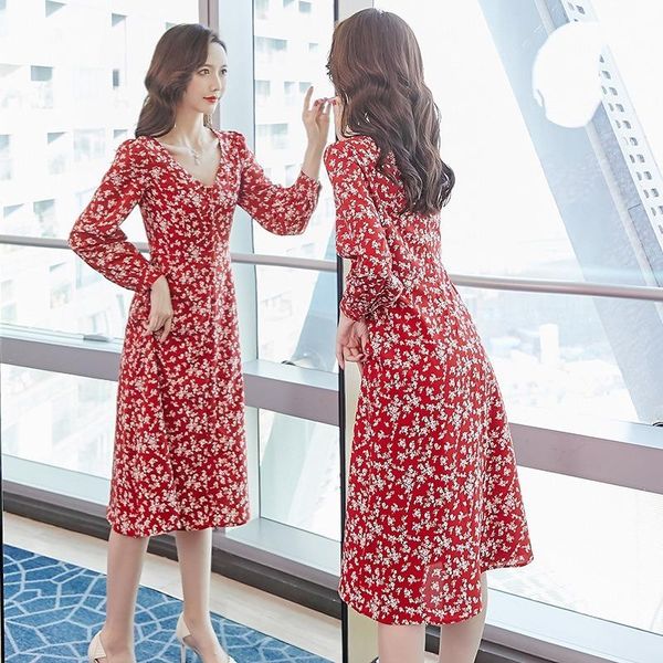 casual dresses autumn spring floral print midi long dress v neck vintage birthday a line sleeve elegant slim high waist chiffion, Black;gray
casual dresses autumn spring floral print midi long dress v neck vintage birthday a line sleeve elegant slim high waist chiffion, Black;gray