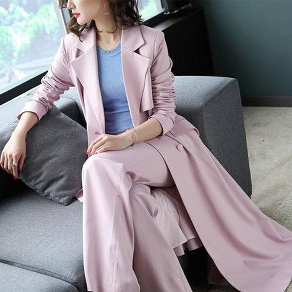 spring women's fashion two piece set office lady pink long trench coat and wide leg pants suit, White
spring women's fashion two piece set office lady pink long trench coat and wide leg pants suit, White