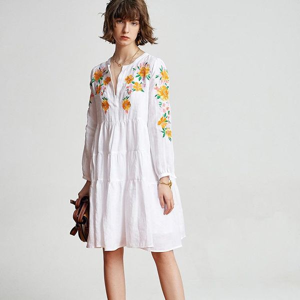 casual dresses version 100% ramie flower embroidery long sleeve loose short mini dress with lining, Black;gray
casual dresses version 100% ramie flower embroidery long sleeve loose short mini dress with lining, Black;gray