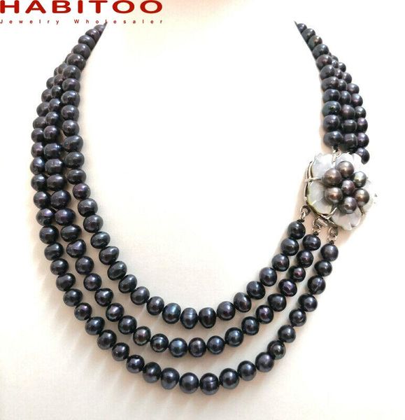 chokers 3 rows 7-8mm 100% genuine natural black freshwater cultured pearl shell flowe clasp choker necklace fashion gift for women, Golden;silver
chokers 3 rows 7-8mm 100% genuine natural black freshwater cultured pearl shell flowe clasp choker necklace fashion gift for women, Golden;silver