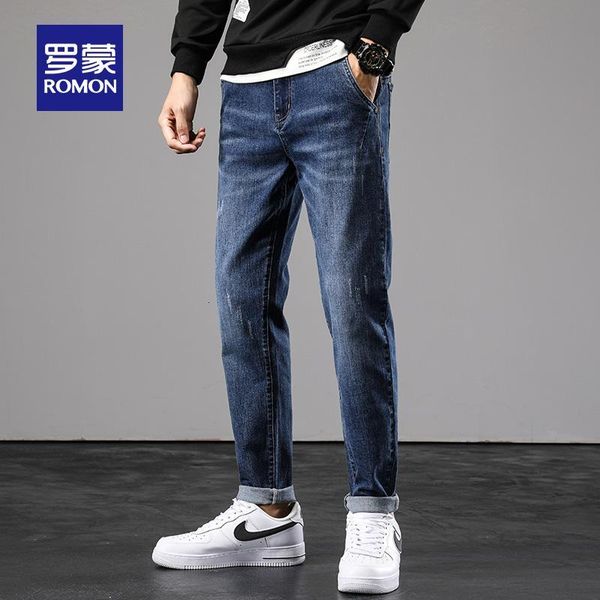 romon men's jeans autumn thick stretch slim fit youth korean style trendy casual pants for men, Blue 
romon men's jeans autumn thick stretch slim fit youth korean style trendy casual pants for men, Blue