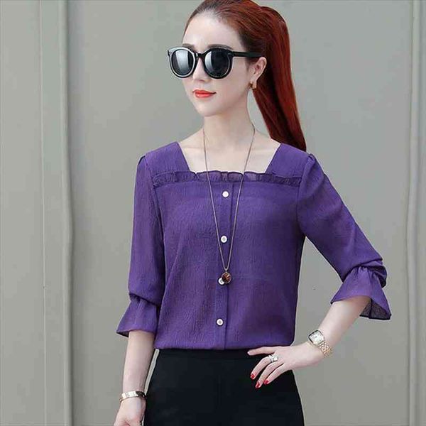 women spring summer style chiffon blouses lady casual half sleeve solid color square collar blusas df2303, White
women spring summer style chiffon blouses lady casual half sleeve solid color square collar blusas df2303, White