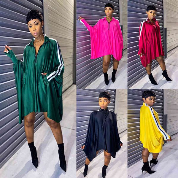 oversized female batwing sleeve down collar mini striped side sports slip dress, Black;gray
oversized female batwing sleeve down collar mini striped side sports slip dress, Black;gray