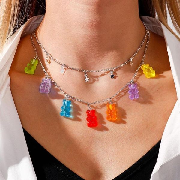 chains cute necklace on neck double layer multicolor resin bear pendants for women's jewelry five-start necklaces layered accesories, Silver
chains cute necklace on neck double layer multicolor resin bear pendants for women's jewelry five-start necklaces layered accesories, Silver