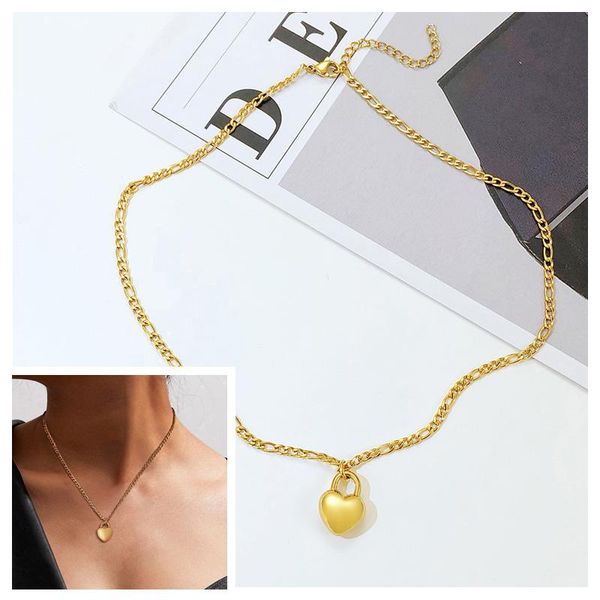 pendant necklaces danity love heart necklace for women figaro chain link stainless steel female lady lighweight jewelry, Silver
pendant necklaces danity love heart necklace for women figaro chain link stainless steel female lady lighweight jewelry, Silver
