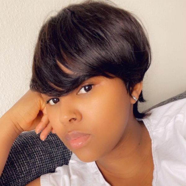 pixie cut 1b color brazilian virgin human hair wig with bangs short none lace front machine made hairstyles wigs for black women, Black;brown
pixie cut 1b color brazilian virgin human hair wig with bangs short none lace front machine made hairstyles wigs for black women, Black;brown