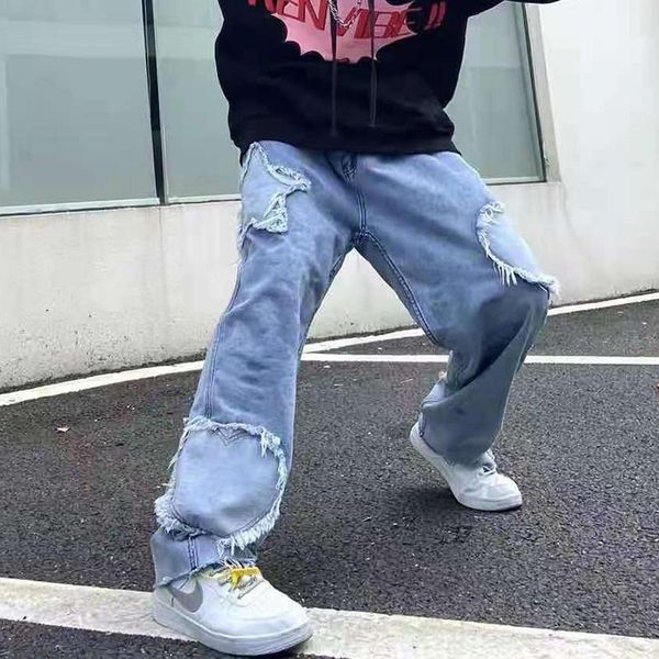 men's jeans washed ripped stars and heart shape embroidery patchwork denim pants mens harajuku retro oversize casual trousers, Blue
men's jeans washed ripped stars and heart shape embroidery patchwork denim pants mens harajuku retro oversize casual trousers, Blue
