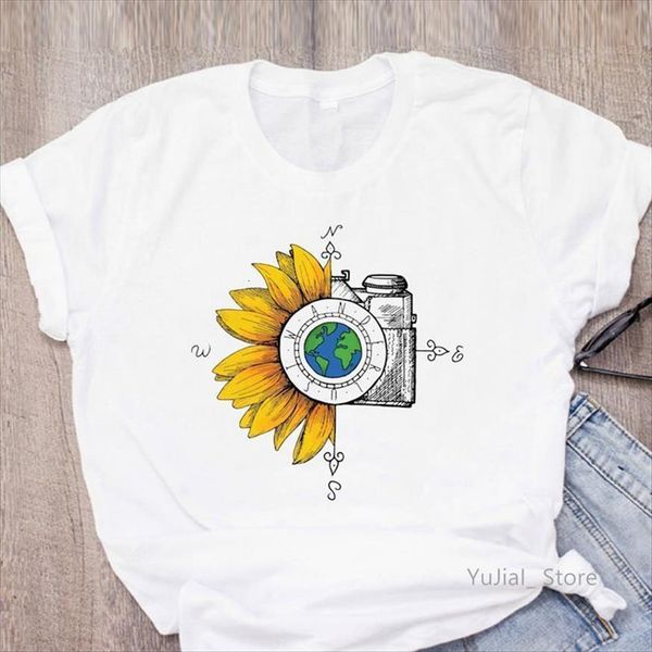 sunflower camera print tshirts womens happy camper with flowers femme vogue female harajuku streetwear, White
sunflower camera print tshirts womens happy camper with flowers femme vogue female harajuku streetwear, White