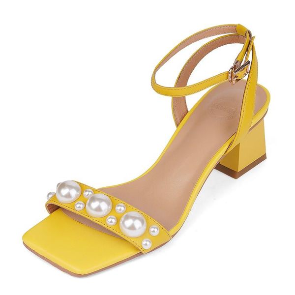 classics yellow beige summer women sandals open toe natural leather pearls ankle strap square high heels ladies party shoes, Black
classics yellow beige summer women sandals open toe natural leather pearls ankle strap square high heels ladies party shoes, Black