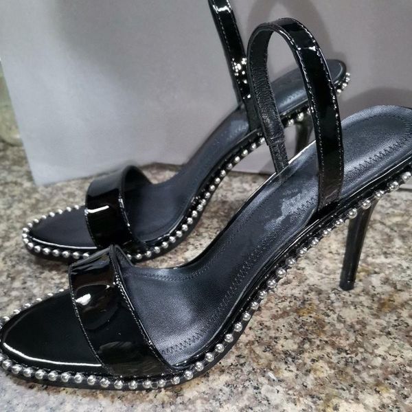 sandals casual designer fashion women shoes black patent real leather studded spikes high heels sandalias de las mujeres mujer 2021
sandals casual designer fashion women shoes black patent real leather studded spikes high heels sandalias de las mujeres mujer 2021