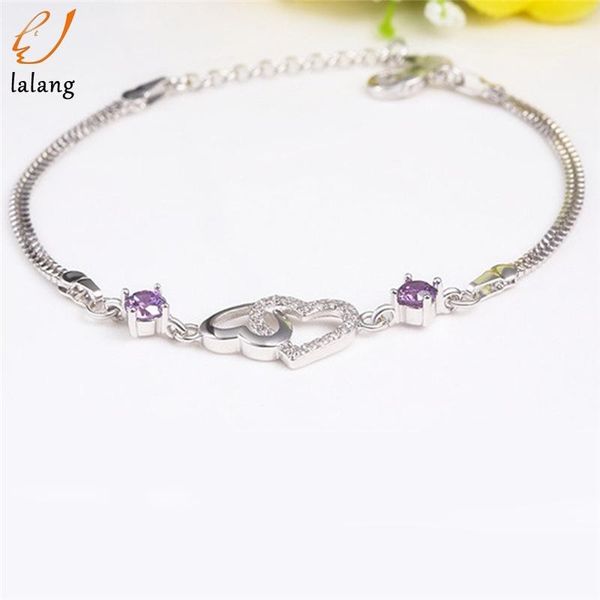 link, chain women luxurious silver plated double heart natural white purple crystal bracelets gift jewelry, Black
link, chain women luxurious silver plated double heart natural white purple crystal bracelets gift jewelry, Black