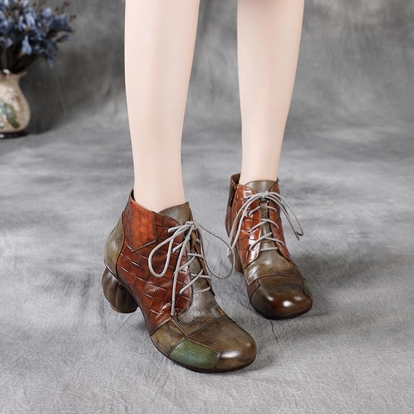 casual short 2021 autumn winter layer cowhide high-heeled short boots lace up stitched women's boots, Black
casual short 2021 autumn winter layer cowhide high-heeled short boots lace up stitched women's boots, Black