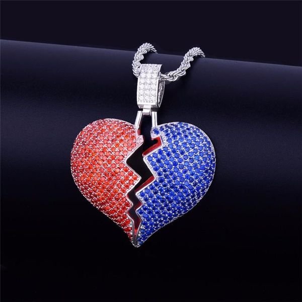 two-tone blue red cubic zircon broken heart pendant iced out couple necklace for men women hip hop party jewelry necklaces, Silver
two-tone blue red cubic zircon broken heart pendant iced out couple necklace for men women hip hop party jewelry necklaces, Silver