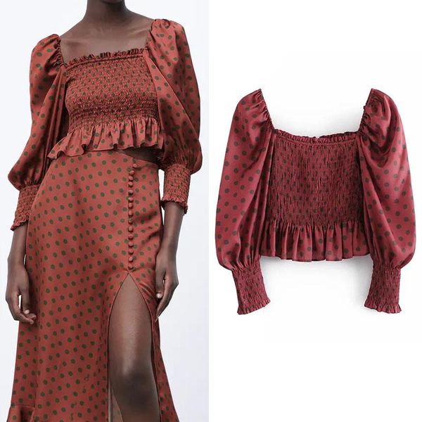 women's blouses & shirts spring 2021 red satin polka dot crop women vintage ruffle square neck puff sleeve female elastic slim woman, White
women's blouses & shirts spring 2021 red satin polka dot crop women vintage ruffle square neck puff sleeve female elastic slim woman, White