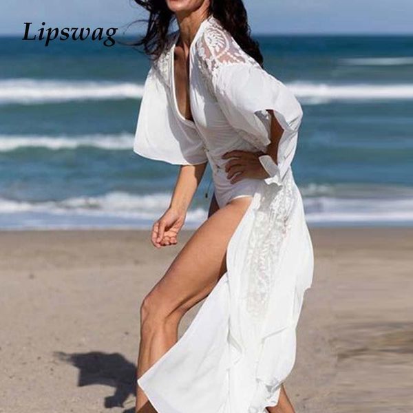 women's swimwear casual hollow out lace loose dresses women solid ladies beach long bohemia beachwear flare sleeves cardigan robe, White;black
women's swimwear casual hollow out lace loose dresses women solid ladies beach long bohemia beachwear flare sleeves cardigan robe, White;black