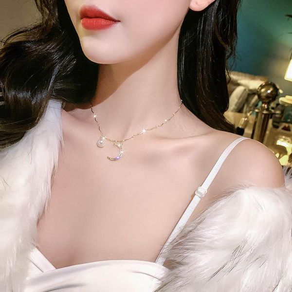 chains crescent small fragrance pendant golden moon pearl necklace women's net red temperament lock neck chain bone, Silver
chains crescent small fragrance pendant golden moon pearl necklace women's net red temperament lock neck chain bone, Silver