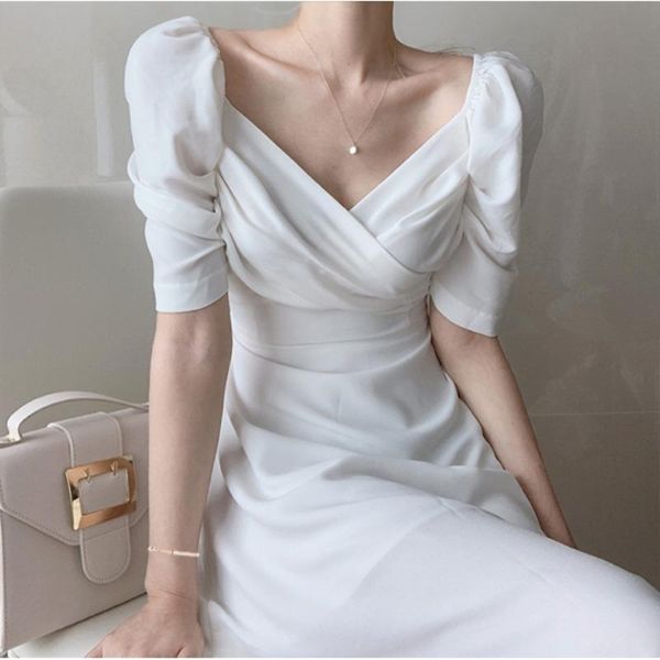 party dresses summer a-line sweet 2021 korean chic elegant puff sleeve women dress vintage solid v neck high waist, White;black
party dresses summer a-line sweet 2021 korean chic elegant puff sleeve women dress vintage solid v neck high waist, White;black