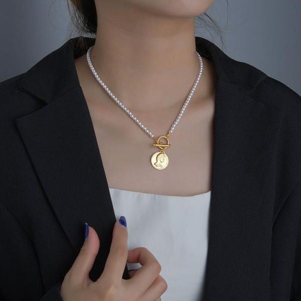 chains acheerup charm pearl chain necklaces stainless steel ot buckle round queen pendant necklace for woman jewelry anniversary gift, Silver
chains acheerup charm pearl chain necklaces stainless steel ot buckle round queen pendant necklace for woman jewelry anniversary gift, Silver