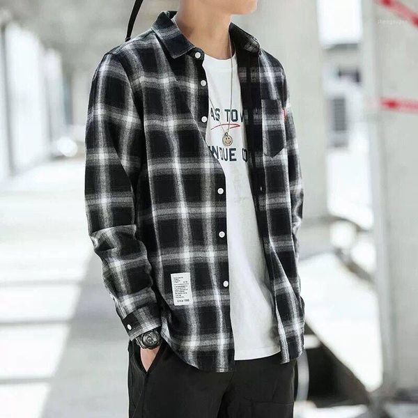men's dress shirts spring and autumn plaid shirt long sleeve korean fashion student handsome thin coat casual couple, White;black
men's dress shirts spring and autumn plaid shirt long sleeve korean fashion student handsome thin coat casual couple, White;black