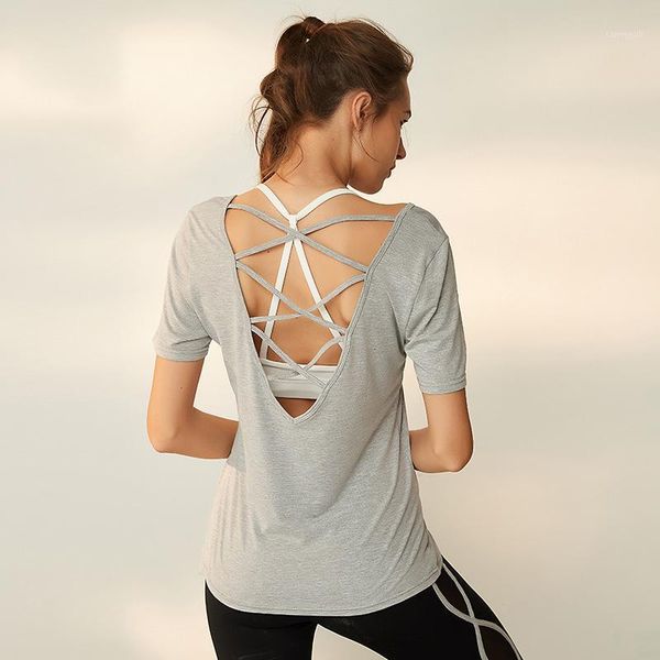 women's short sleeve athletic sport t shirts backless strappy gym shirt women yoga workout running x346b1, White;red
women's short sleeve athletic sport t shirts backless strappy gym shirt women yoga workout running x346b1, White;red