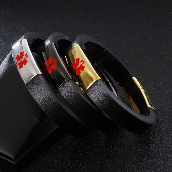 link, chain logo 316 stainless steel jewelry bracelet european and american fashion men's leather, Black
link, chain logo 316 stainless steel jewelry bracelet european and american fashion men's leather, Black
