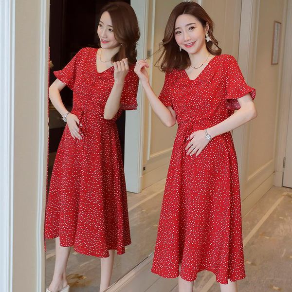 432# maternity clothes summer chiffon v neck dot printing short sleeves loose stylish dress pregnant women pregnancy dresses, White
432# maternity clothes summer chiffon v neck dot printing short sleeves loose stylish dress pregnant women pregnancy dresses, White
