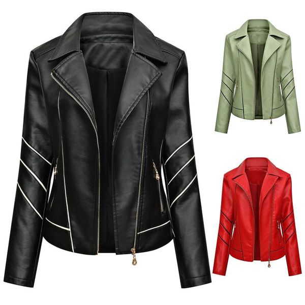 women's jackets 2021 fashion leather jacket bright colors black motorcycle coat short faux biker soft female, Black;brown
women's jackets 2021 fashion leather jacket bright colors black motorcycle coat short faux biker soft female, Black;brown
