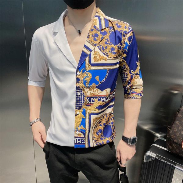 men's casual shirts luxury print suit collar men summer contrast splicing half sleeve slim shirt vintage social nightclub male clothin, White;black
men's casual shirts luxury print suit collar men summer contrast splicing half sleeve slim shirt vintage social nightclub male clothin, White;black
