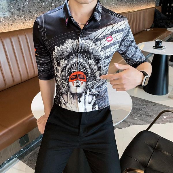 men's casual shirts summer half sleeve men vintage print slim fit formal shirt 2021 korean camisa homme 3 colors social male clothing, White;black
men's casual shirts summer half sleeve men vintage print slim fit formal shirt 2021 korean camisa homme 3 colors social male clothing, White;black