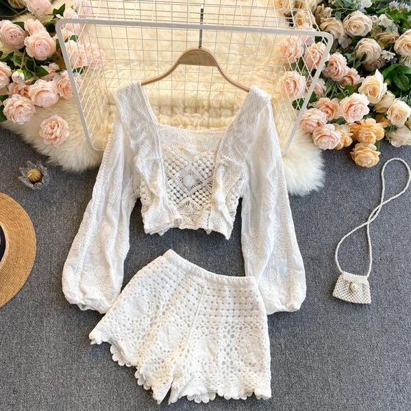 women's tracksuits jastie bohemian 2021 summer retro floral hollow suit ruffle square neck puff sleeve high waist wide leg shorts 2 pie, Gray
women's tracksuits jastie bohemian 2021 summer retro floral hollow suit ruffle square neck puff sleeve high waist wide leg shorts 2 pie, Gray