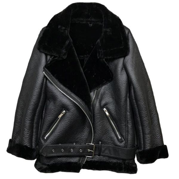 women's leather & faux winter lamb coat women lambs wool fur collar pu moto zipper jacket warm thick woman outerwear, Black
women's leather & faux winter lamb coat women lambs wool fur collar pu moto zipper jacket warm thick woman outerwear, Black