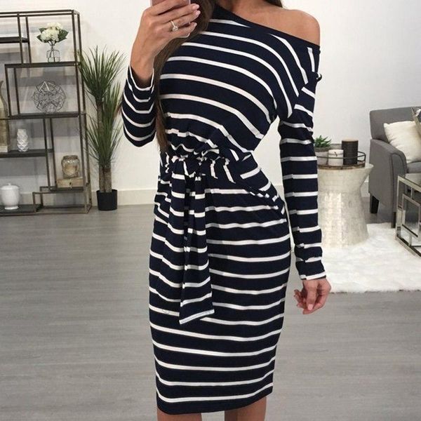 fashion autumn striped dress women off shoulder casual long sleeve o neck mid lace up 3 colors dresses, Black;gray
fashion autumn striped dress women off shoulder casual long sleeve o neck mid lace up 3 colors dresses, Black;gray