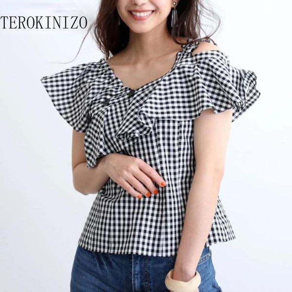 women's blouses & shirts terokinizo ruffle patchwork plaid shirt women summer irregular sweet bare shoulder casual vintage blouse japa, White
women's blouses & shirts terokinizo ruffle patchwork plaid shirt women summer irregular sweet bare shoulder casual vintage blouse japa, White