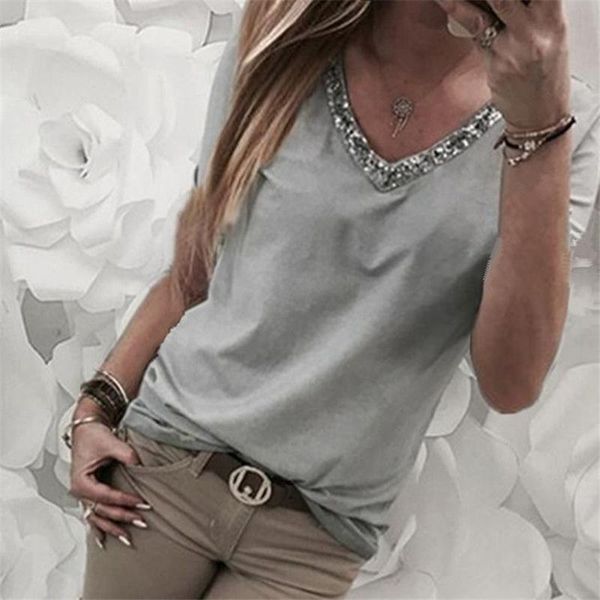 women's t-shirt summer t shirt women v-neck sequin t-shirts short sleeve blusas tshirt sequined neck casual ladies tee s-2xl, White
women's t-shirt summer t shirt women v-neck sequin t-shirts short sleeve blusas tshirt sequined neck casual ladies tee s-2xl, White
