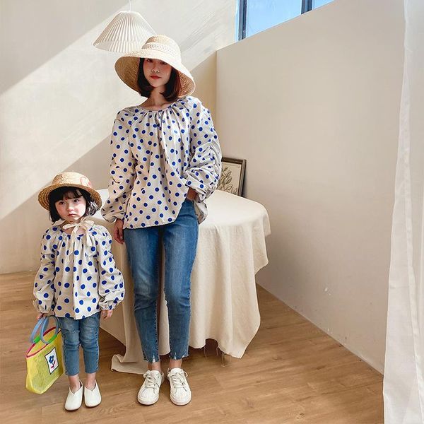 family matching outfits 2021 clothes mom and daughter blouses cotton dot pringting long sleeve mum, Blue
family matching outfits 2021 clothes mom and daughter blouses cotton dot pringting long sleeve mum, Blue