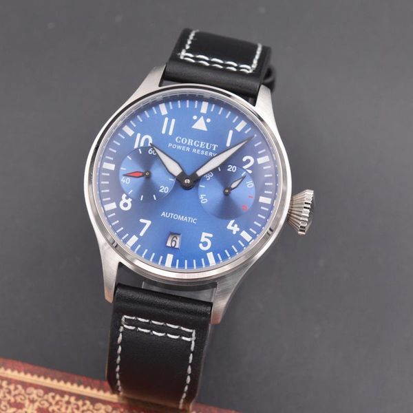 wristwatches 42mm power reserve luminous blue dial leather strap mechanical automatic men watch, Slivery;brown
wristwatches 42mm power reserve luminous blue dial leather strap mechanical automatic men watch, Slivery;brown