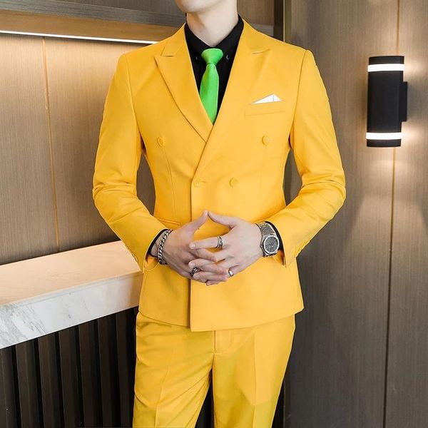 men's suits & blazers 2021 slim fit 3 pieces for men wedding dress yellow jackets+pants+vest double breasted male formal wear, White;black
men's suits & blazers 2021 slim fit 3 pieces for men wedding dress yellow jackets+pants+vest double breasted male formal wear, White;black