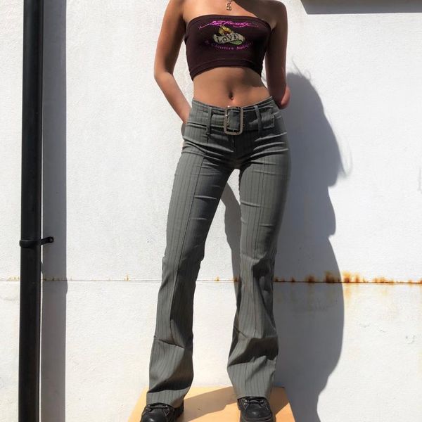 women's pants & capris vintage streetwear striped low waist with belt retro full length grey/white flare trousers autumn casual outfits, Black;white
women's pants & capris vintage streetwear striped low waist with belt retro full length grey/white flare trousers autumn casual outfits, Black;white