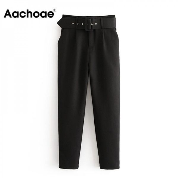 office lady black suit pants with belt women high waist solid long trousers fashion pockets pants trousers pantalones, Black;white
office lady black suit pants with belt women high waist solid long trousers fashion pockets pants trousers pantalones, Black;white