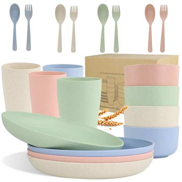 wheat straw dinnerware sets (20pcs) lightweight- unbreakable set eco friendly-rdeusable plates, cups, bowls ,cutlery - great for kids and ad
wheat straw dinnerware sets (20pcs) lightweight- unbreakable set eco friendly-rdeusable plates, cups, bowls ,cutlery - great for kids and ad