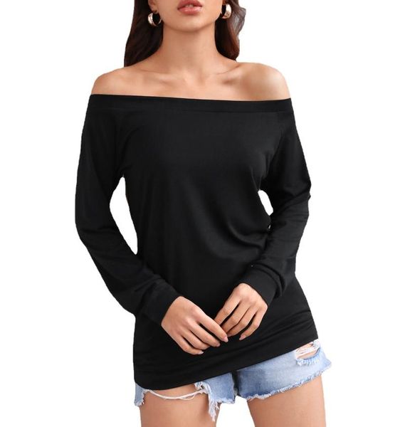 women's t-shirt spring and summer european beauty style long-sleeved one-neck off-the-shoulder solid color top, White
women's t-shirt spring and summer european beauty style long-sleeved one-neck off-the-shoulder solid color top, White