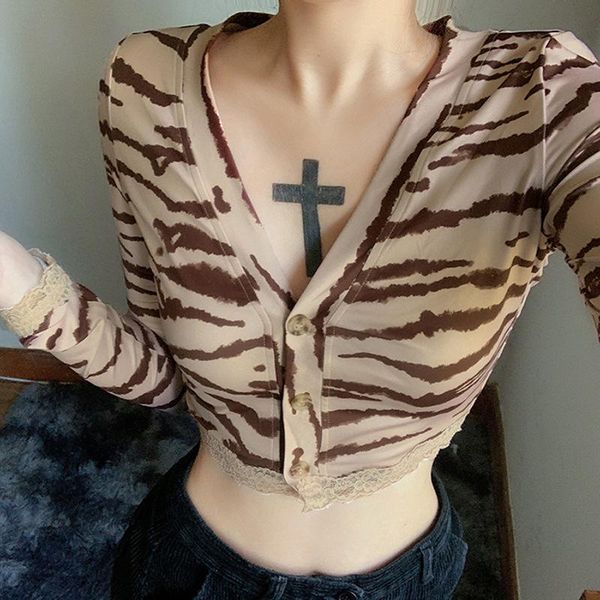 women's t-shirt 2021 europe spring summer lace slim fit tiger print v-neck cardigan women, White
women's t-shirt 2021 europe spring summer lace slim fit tiger print v-neck cardigan women, White