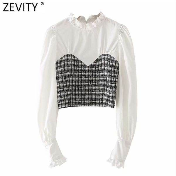 women vintage houndstooth patchwork fake two pieces short smock blouse female ruffles shirts chic blusas ls7691 210420, White
women vintage houndstooth patchwork fake two pieces short smock blouse female ruffles shirts chic blusas ls7691 210420, White